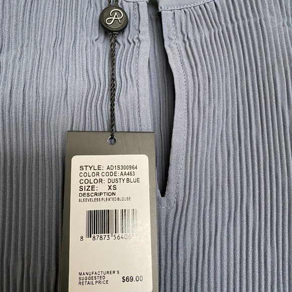 ADRIANNA PAPELL Pleated Sleeveless Tank Top In Dusty Blue XS NWT - Picture 6 of 7